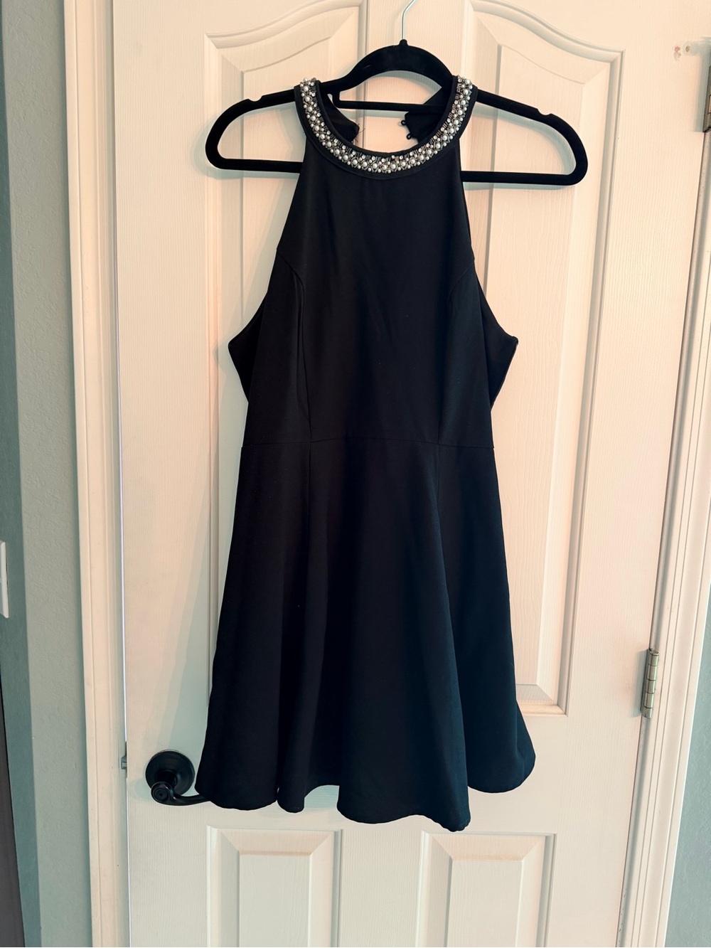Black Jeweled Halter Midi Dress